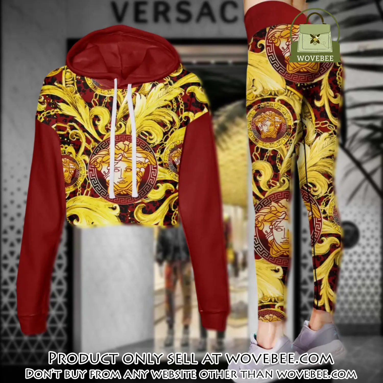 Versace golden medusa red luxury brand clothes leggings and crop top set for women wvb5859817